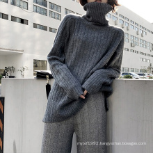 Autumn Winter custom soft loose stripe womens turtleneck sweater women pullover sweaters